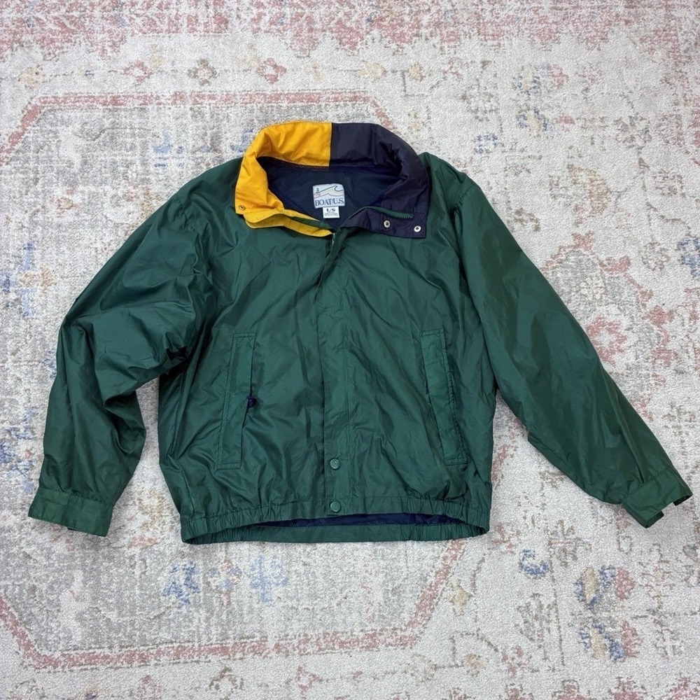 Vintage Boat U.S. Sailing Jacket Mens Large Colorblock Green Yellow 90s Yachting